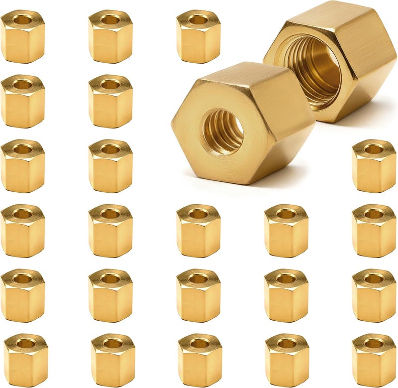 Siptenk 25PCS 1/8" Brass Compression Nuts, Brass Compression Fitting for Air Brake Lines, Water, Oil, Fuel Inert Gases Plumbing System - Image 1